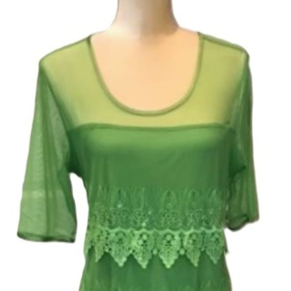 Badgley Mischka Green Sheer Lace Tiered Sequins Cocktail Dress LARGE NWT $145 - Picture 4 of 16